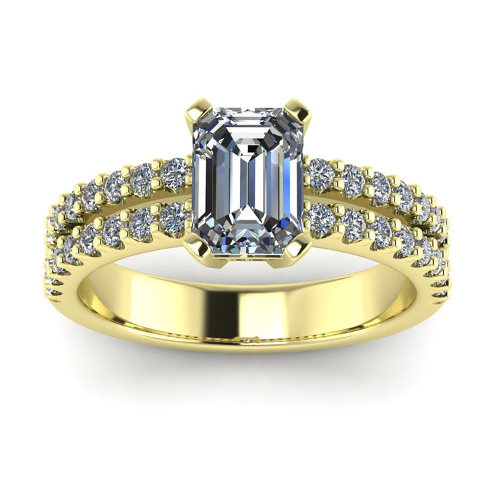 Modern Emerald Double Row Diamond Set Ring