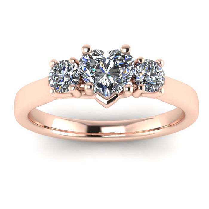 3 Stone Ring with Heart Shape Centre and Round Side Stones