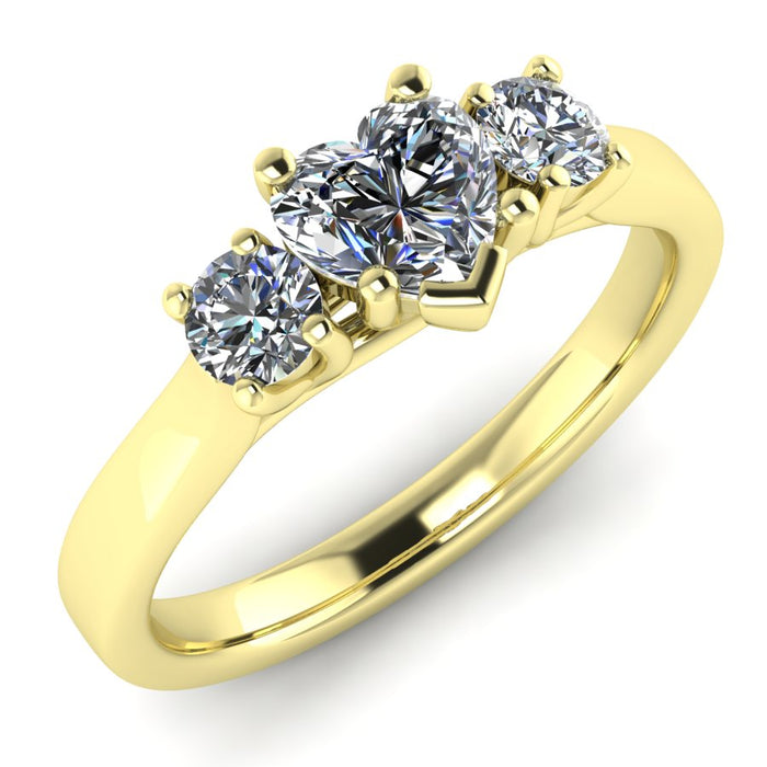 3 Stone Ring with Heart Shape Centre and Round Side Stones