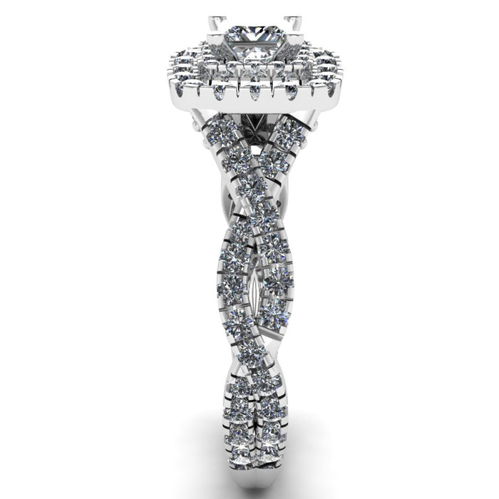 Princess Centre with Double Halo and Stone Set Twist Shank