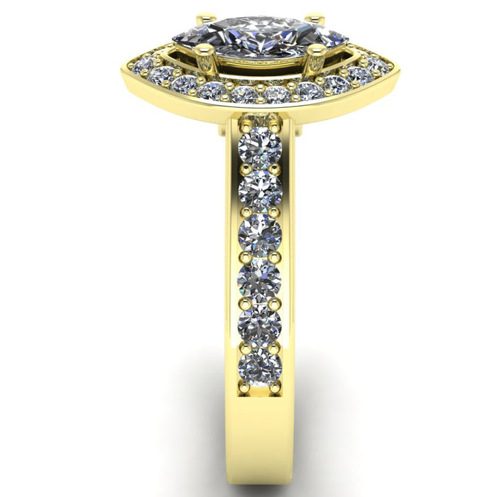 Marquise Halo Ring with Diamond Set Shoulders and Under Bezel