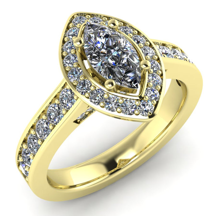 Marquise Halo Ring with Diamond Set Shoulders and Under Bezel