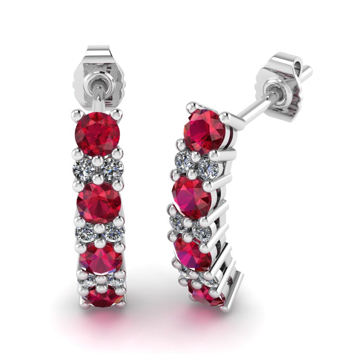 Double Gallery Ruby and Diamond Drop Earrings