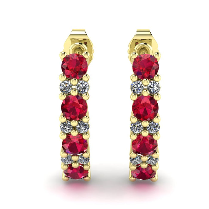 Double Gallery Ruby and Diamond Drop Earrings