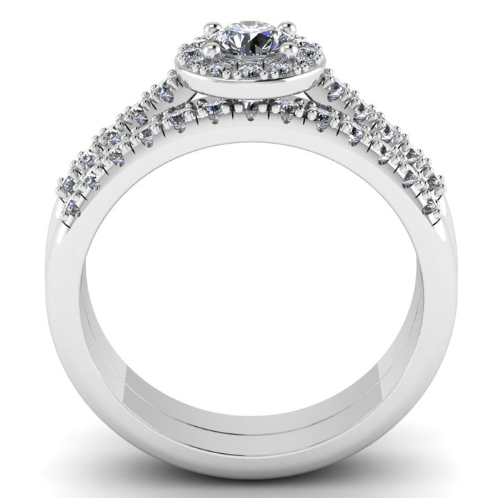 Traditional Halo Engagement Ring with Diamond Wedding Band Twin Set