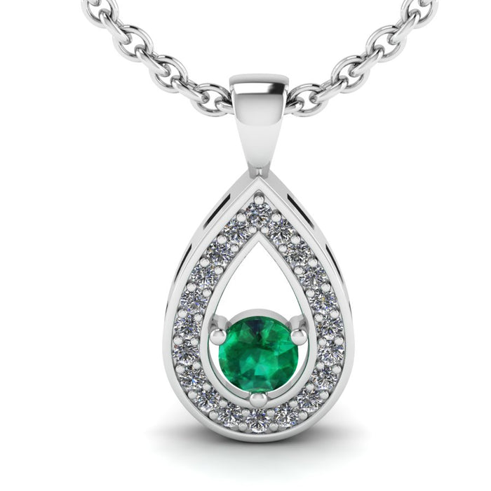Teardrop Shape Round Diamond and Emerald Pendant