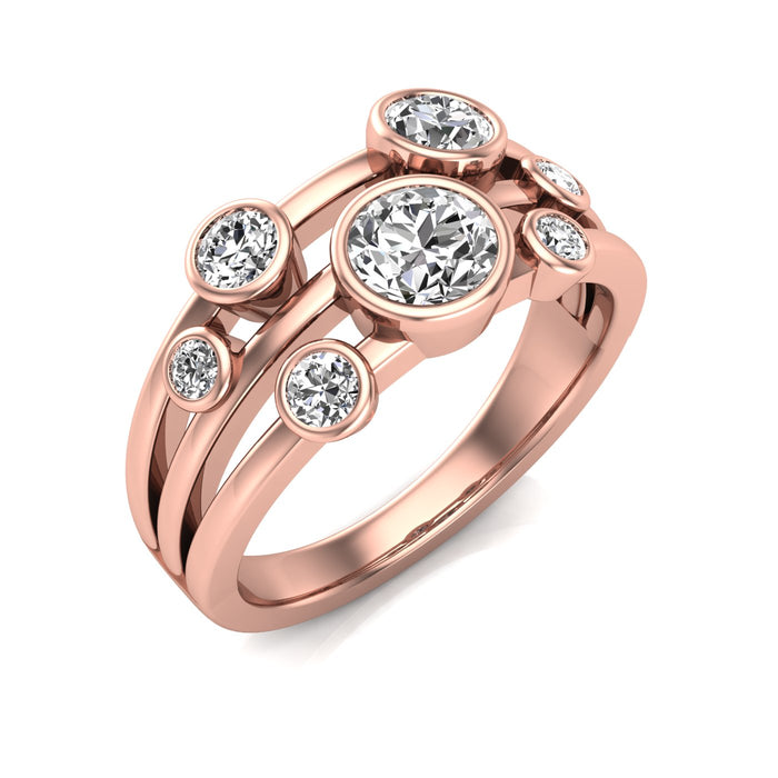 7 Stone Bubble Style 3 Row Ring, The Grand Collection