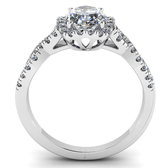 Oval Shape Halo Ring with Diamond Set Twist Shank