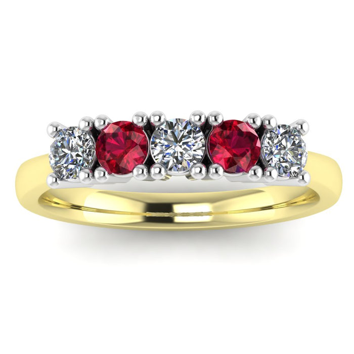 4 Claw 5 Stone Ruby and Diamond Semi Eternity Ring, The Two Tone Collection