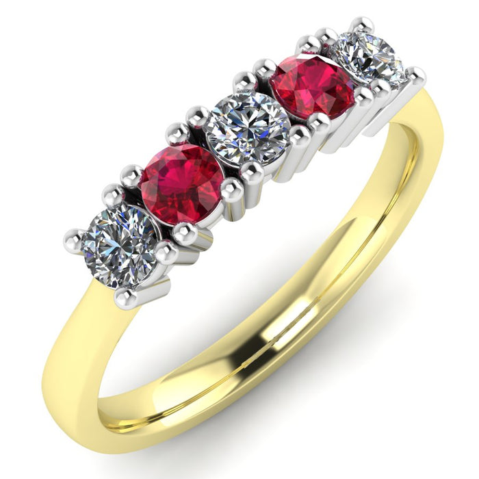 4 Claw 5 Stone Ruby and Diamond Semi Eternity Ring, The Two Tone Collection